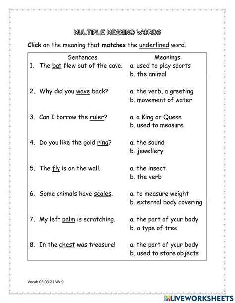 Multiple Meaning Words Practice Worksheet Worksheets Library