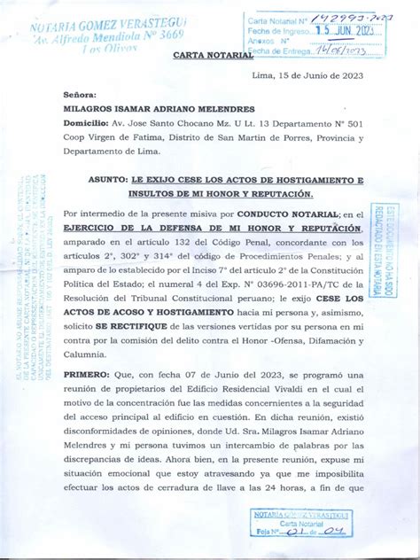 Carta Notarial Acoso Pdf