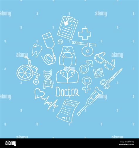 Doodle Medicine Icon Set For Your Design Hand Drawn Health Care