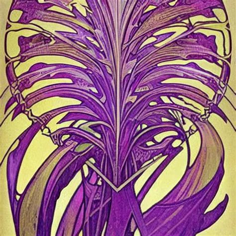 Beautiful Ornate Art Nouveau Purple Palm Leaves By Stable Diffusion