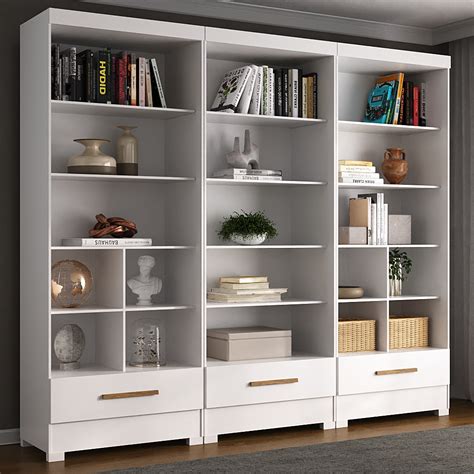 Estante Para Livros Modulado Abel 3 Gavetas Branco Nature Moville