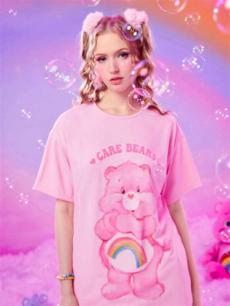 Romwe X Care Bears Camiseta De Hombros Ca Dos Con Estampado De Dibujos