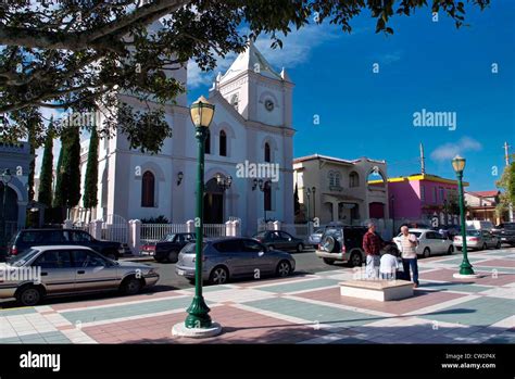 Puerto Rico Cordillera Central Aibonito Main Square And Church Stock