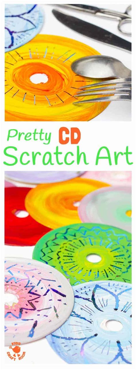 Colourful CD Scratch Art - Kids Recycled Art - Kids Craft Room