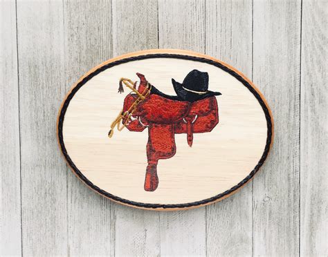 Western Saddle Wall Decor Balsa Wood Embroidery Art Farm Etsy