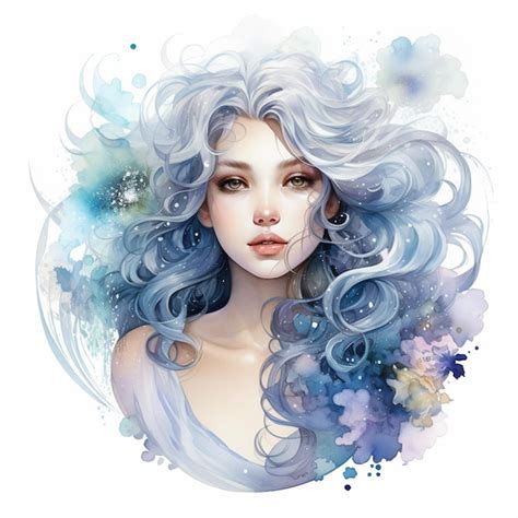 Premium Photo Painting Of A Woman With Blue Hair And Flowers In Her