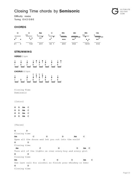 Closing Time Chords | PDF