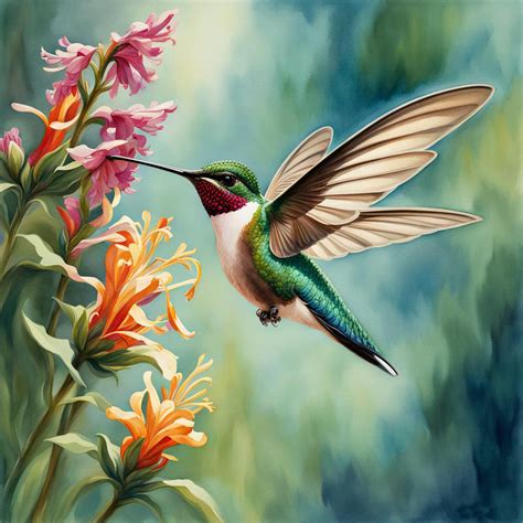 Hummingbird Flower Art Painting Free Stock Photo - Public Domain Pictures