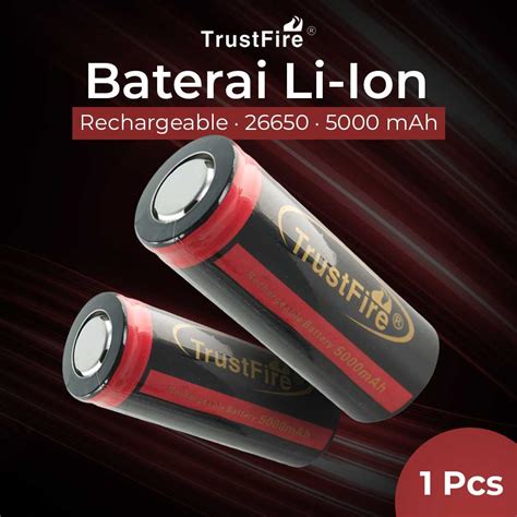 Jual TrustFire Baterai Recharge 26650 Li Ion 3 7V 5000mAh Flat