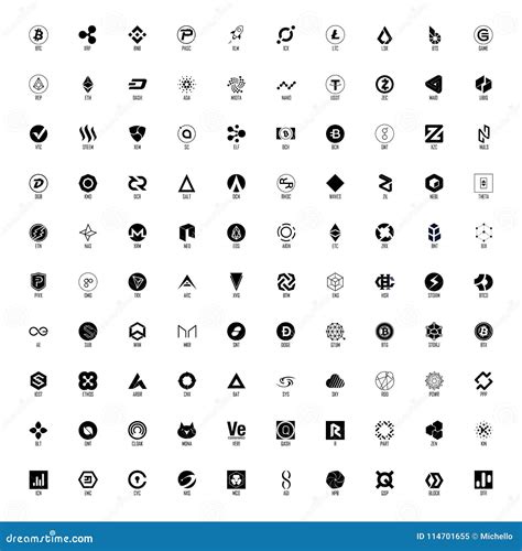 Set of Hundred Cryptocurrency Logos, Black and White Stock Vector ...