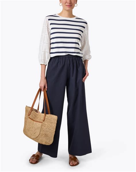 Eugen Navy And White Striped Cotton Top Vilagallo