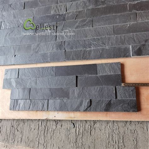 Natural Split Black Slate Culture Ledge Stone Stacked Wall Panel