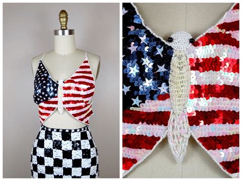 Butterfly Sequined All American Top Red White Blue Sequin