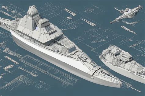 Axonometric Schematics Of A Futuristic Warship Highly Stable