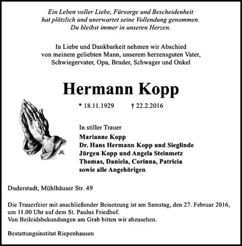 Traueranzeigen Von Hermann Kopp Trauer Anzeigen De