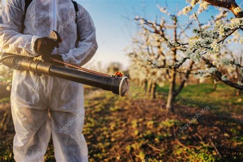 Cultivador De Frutas En Traje Protector Y Mascarilla Caminando Por El