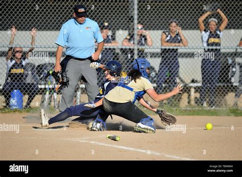 Girl Softball Player Sliding Into Base Hi Res Stock Photography And