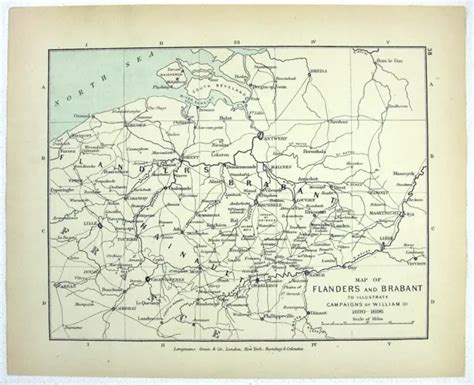 Vintage Longmans Map Of Flanders And Brabant Showing The Campaigns Of