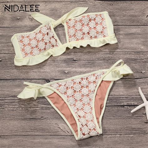 Vintage Lace Bikini Women Sexy Brazilian Thong Bikini Set Push Up