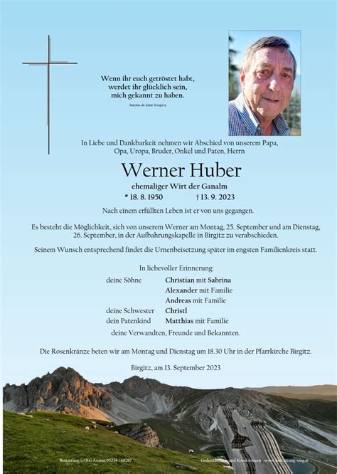 Werner Huber Bestattung Stephan Sarg