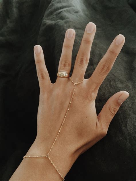 Beaded Hand Chain Ring Bracelet In 1420 Gold Fill