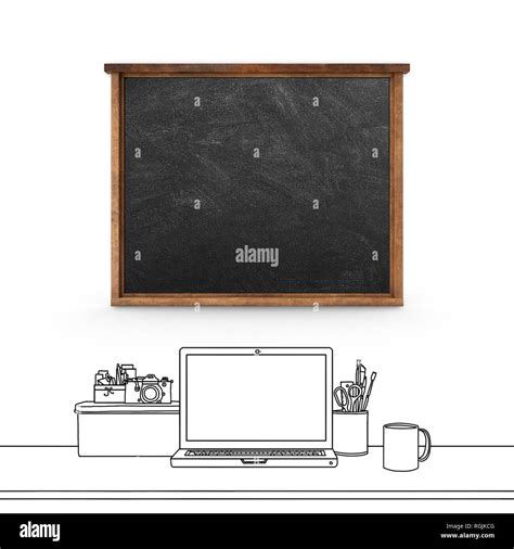 3d Illustration Rendering Of Sketch Drawing Of Blank Blackboard And