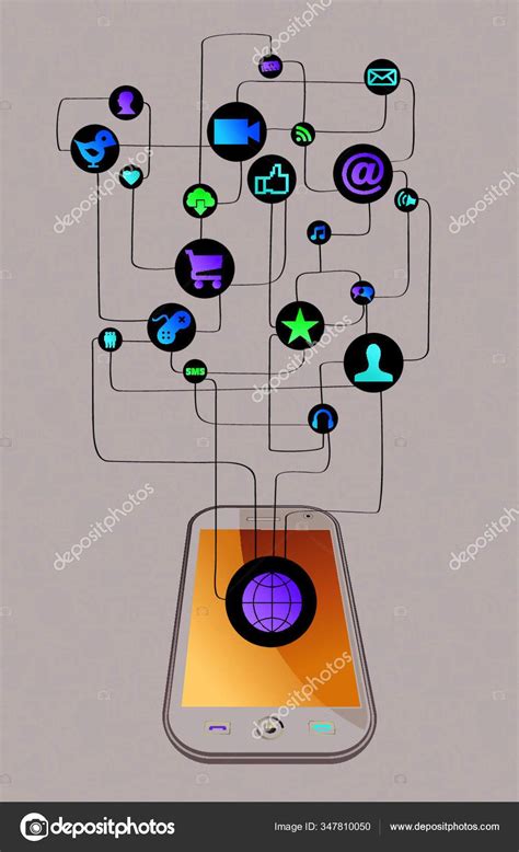 Social Media Network Icon Set Diagram Smartphone Vector Illustration