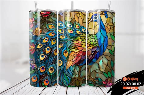 Stained Glass Peacock Tumbler Wrap Graphic By Crafticy Creative Fabrica