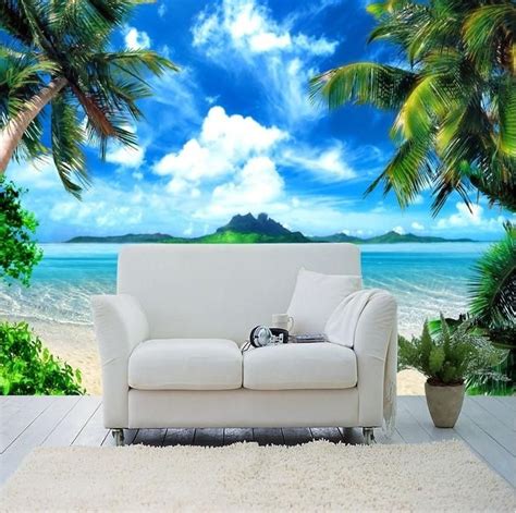 High Quality Customized Tropical Island Wallpaper 3d Ocean Beach And