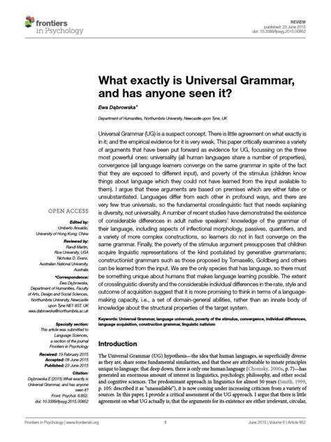 What Exactly Is Universal Grammar, and Has Anyone Seen It | PDF ...