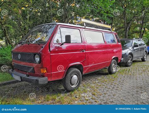 Classic Old Veteran Vintage Car Minibus Red Volkswagen Transporter T3