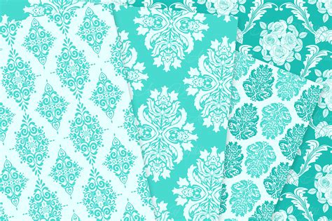 28 Turquoise Damask Patterns Seamless Digital Papers Bundle 42929