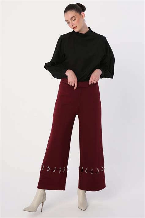 Luxury Ladies Wide Leg Trousers In Claret Red Udara London