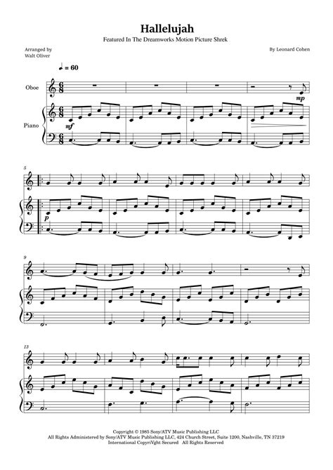 Hallelujah Arr Walt Oliver By Leonard Cohen Sheet Music For Oboe And