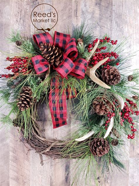 Antlers Christmas Wreath Rustic Decor Lodge Cabin Lodge Wreath