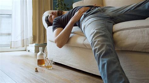 Drunk Man Sleeping On The Couch Stress Social Bad Photo Background And