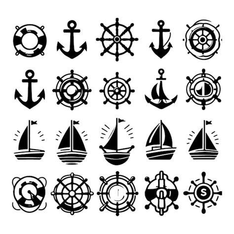 Premium Vector Icons Of Anchors Rudders Lifebelts Sailboats On A