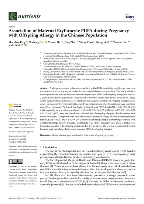 Pdf Association Of Maternal Erythrocyte Pufa During Pregnancy With