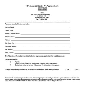 Fillable Online Sfi Approved Elective Pre Approval Form I Ndividual Fax