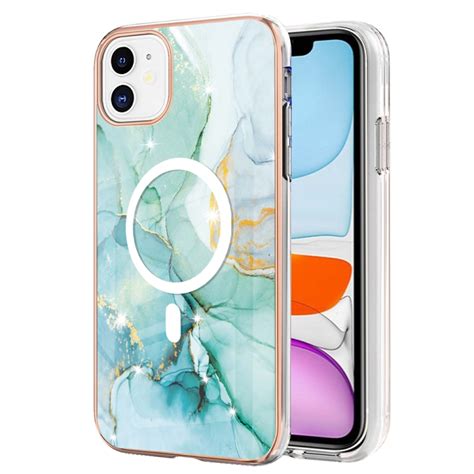 For IPhone 11 Marble Pattern Dual Side IMD Magsafe TPU Phone Case Green