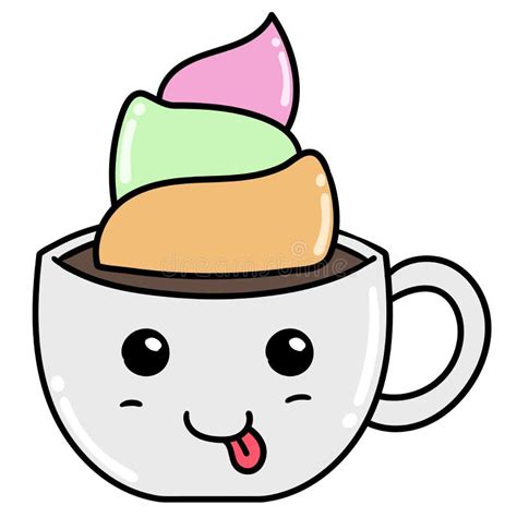 Uma Xícara De Sorvete De Café Desenho Kawaii Desenho Do ícone De