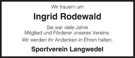 Traueranzeigen Von Ingrid Rodewald Az Trauer De