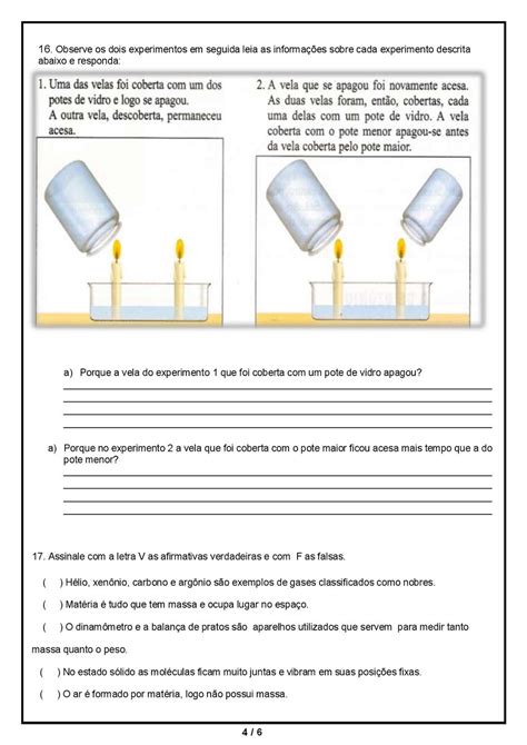 AvaliaÇÃo De CiÊncias 6° Ano Com Gabarito ExercÍcios Prova VerificaÇÃo Atividades Para Imprimir