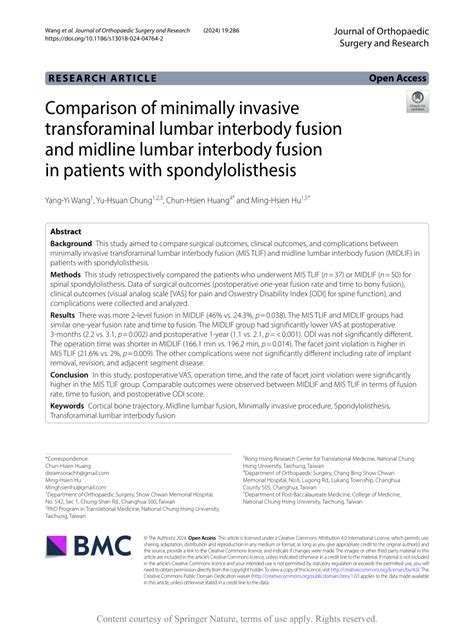 Pdf Comparison Of Minimally Invasive Transforaminal Lumbar Interbody Fusion And Midline Lumbar