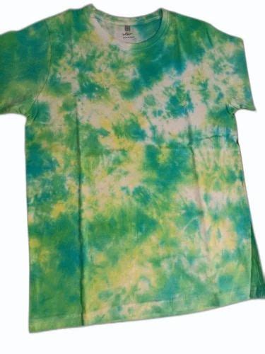 Round Green Base Men Cotton Tie Dye T Shirt Half Sleeves Printed At