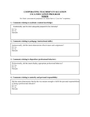 Fillable Online Web Usca COOPERATING TEACHERS EVALUATION USCA EDUCATION