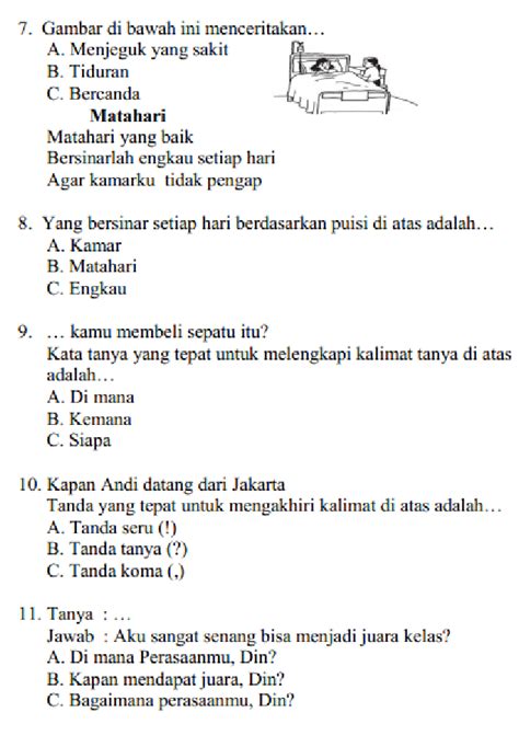 Soal Cerita Bahasa Indonesia Kelas 1 Sd Lembar Edu