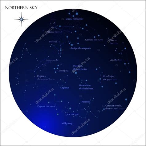 Mapa estelar constelações do céu do norte Vetor de Stock