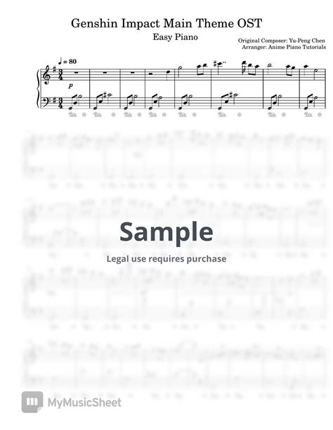 Yu Peng Chen Genshin Impact Main Theme OST 악보 by Anime Piano Tutorials