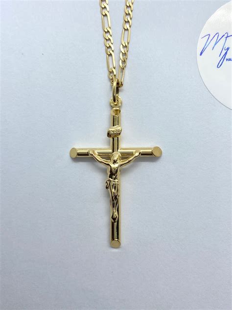 18k Gold Cross Necklace Big Crucifix For Men Cross Jewelry Etsy